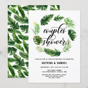 Invitación Watercolor Hojas Tropicales Wreath Parejas Ducha