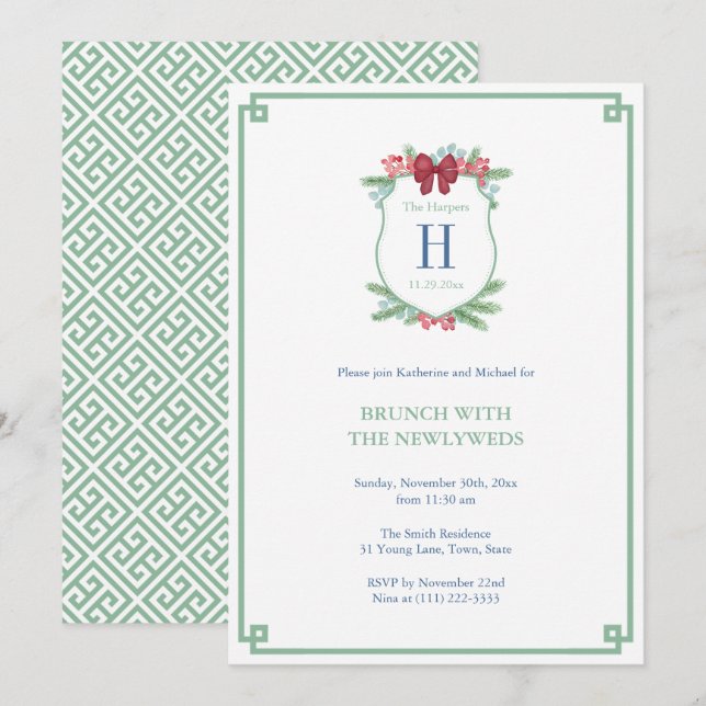 Invitación Watercolor Holidays Escudo Newlyweds Brunch Fiesta (Anverso / Reverso)