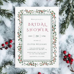 Invitación Watercolor Holly Berry Frame Bridal Shower