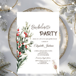 Invitación Watercolor Holly Berry Greenery Bachelorette