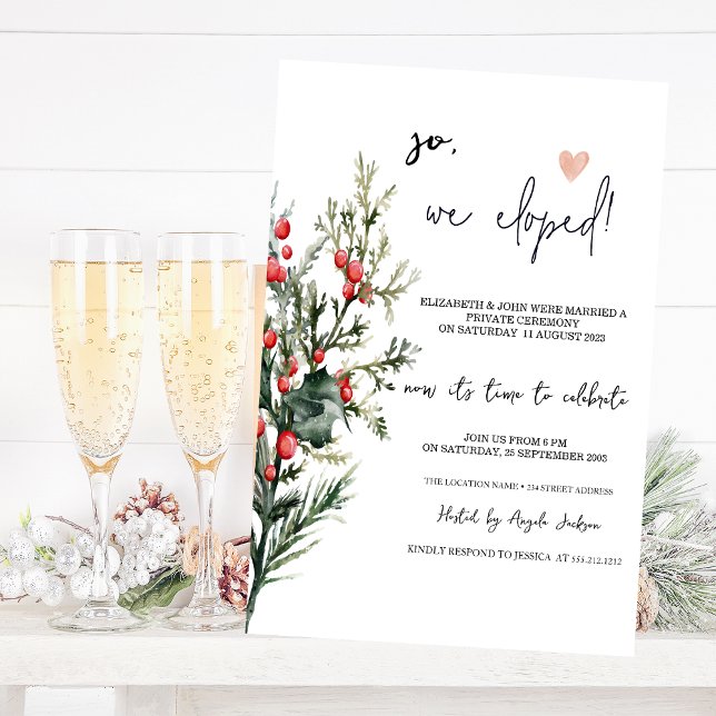 Invitación Watercolor Holly Berry GreeneryElopement Wedding (Subido por el creador)