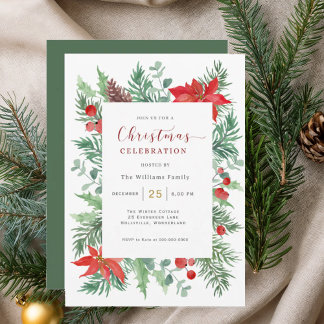Invitación Watercolor  Holly Christmas Celebration Invitation