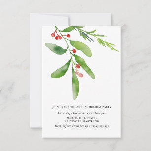 Invitación Watercolor Holly Red Berry Annual Holiday Party
