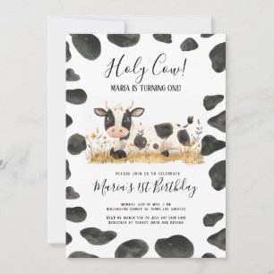 Invitación Watercolor Holy Cow Farm Birday Party