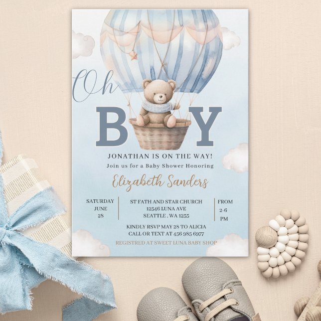 Invitación Watercolor Hot Air Balloon Teddy Bear Baby Shower (Subido por el creador)