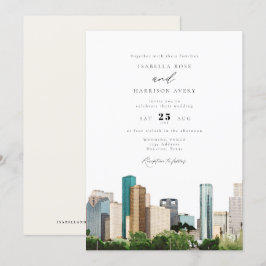 Invitación Watercolor Houston Texas City Skyline Boda