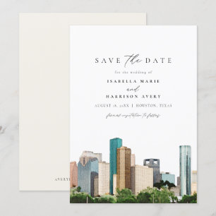 Invitación Watercolor Houston Texas Skyline Save the Date