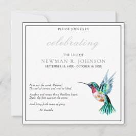 Invitación Watercolor Hummingbird Celebración de la Vida