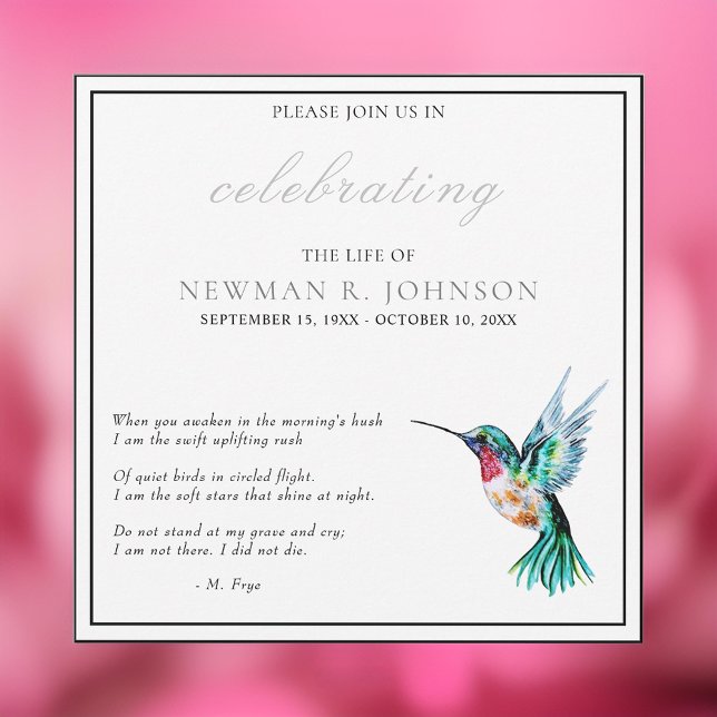 Invitación Watercolor Hummingbird Celebración de la Vida (Subido por el creador)