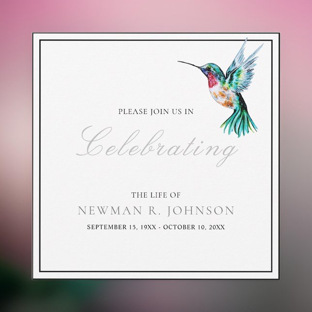 Invitación Watercolor Hummingbird Celebración de la Vida (Subido por el creador)