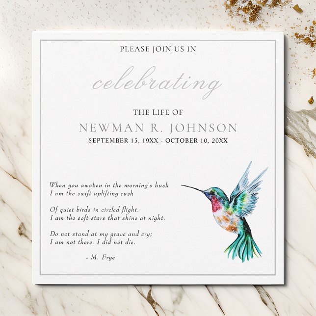 Invitación Watercolor Hummingbird Celebración de la Vida (Subido por el creador)