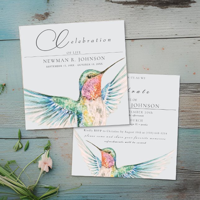 Invitación Watercolor Hummingbird Celebración de la Vida (Subido por el creador)