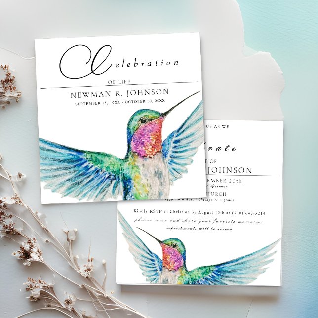 Invitación Watercolor Hummingbird Celebración de la Vida (Subido por el creador)