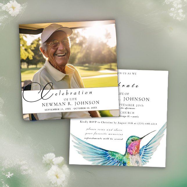 Invitación Watercolor Hummingbird Celebración de la Vida Foto (Subido por el creador)