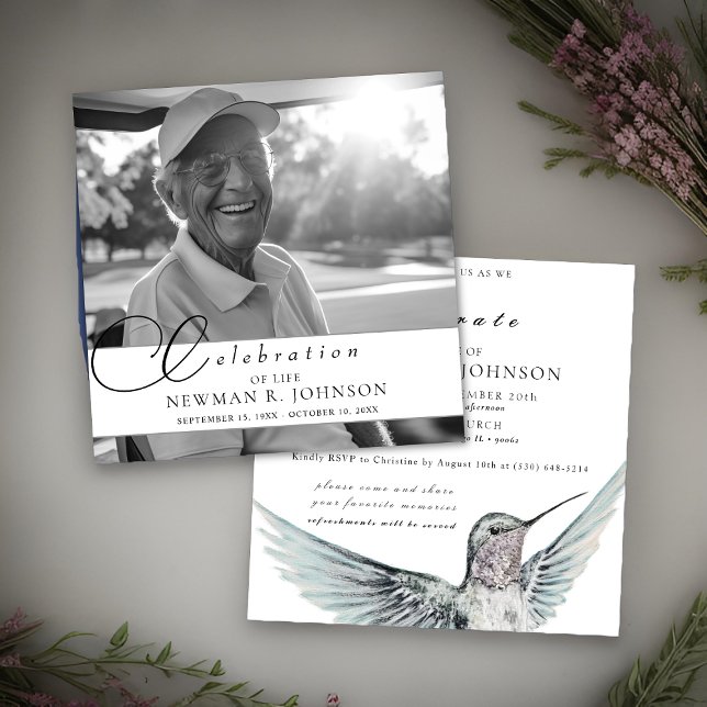 Invitación Watercolor Hummingbird Celebración de la Vida Foto (Subido por el creador)
