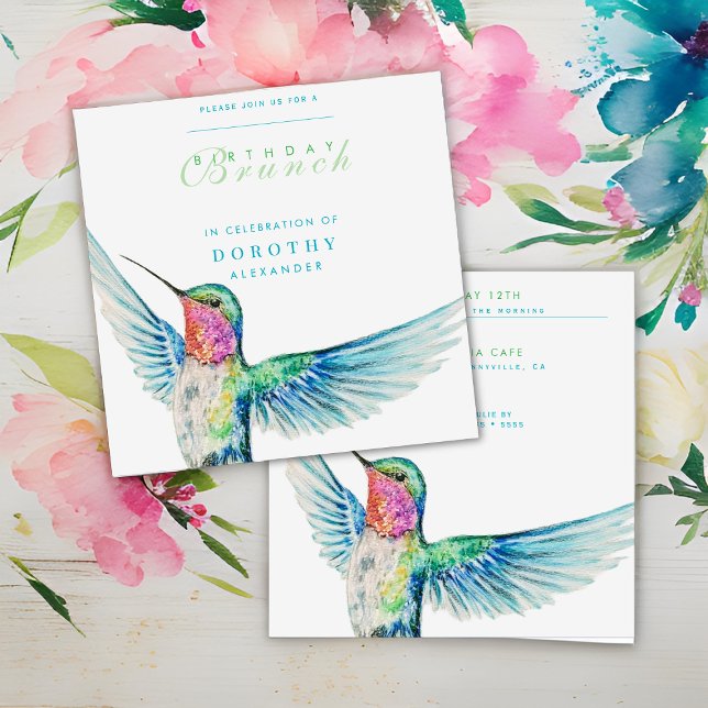 Invitación Watercolor Hummingbird CUALQUIER Brunch de Cumplea (Subido por el creador)