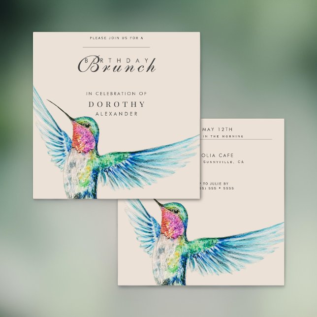 Invitación Watercolor Hummingbird CUALQUIER Brunch de Cumplea (Subido por el creador)