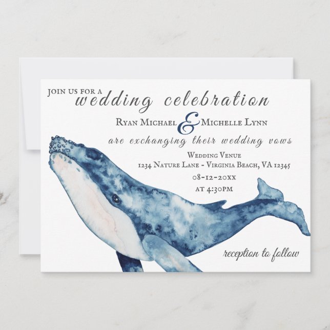 Invitación Watercolor Humpback Whale Nautical Beach Wedding (Anverso)