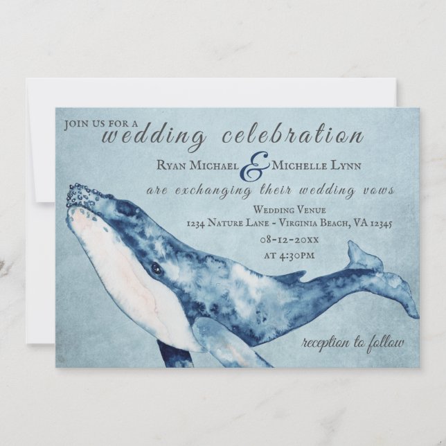 Invitación Watercolor Humpback Whale Nautical Beach Wedding (Anverso)