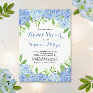 Invitación Watercolor Hydrangea Blue Floral Bridal Shower