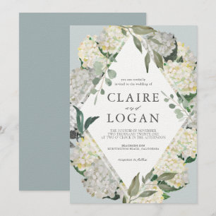 Invitación Watercolor Hydrangea Dusty Blue Rhonbus Boda