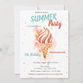 Invitación Watercolor Ice crema Stars Birday Party