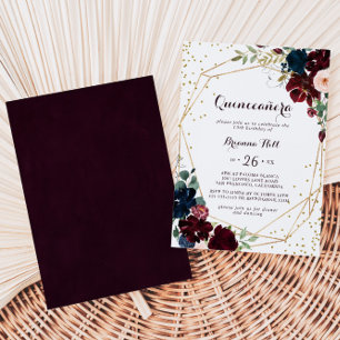 Invitación Watercolor Ilustrado Geométrico Gold Quinceañera