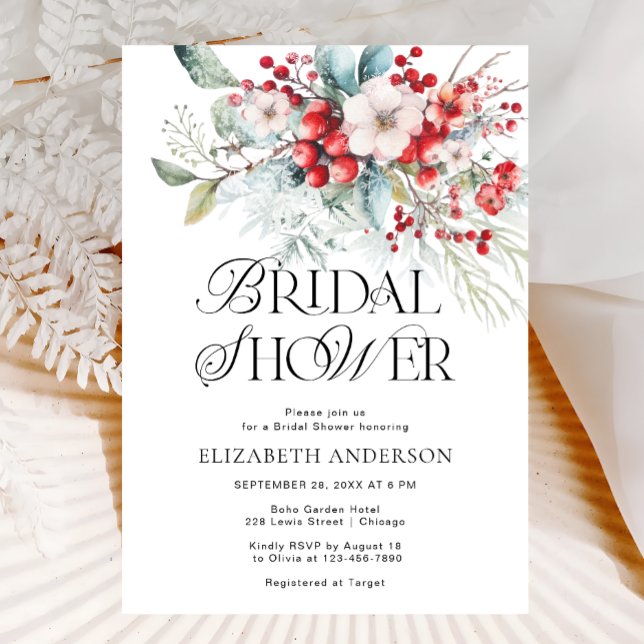 Invitación Watercolor Invierno Berry Foliage Bridal Shower (Subido por el creador)