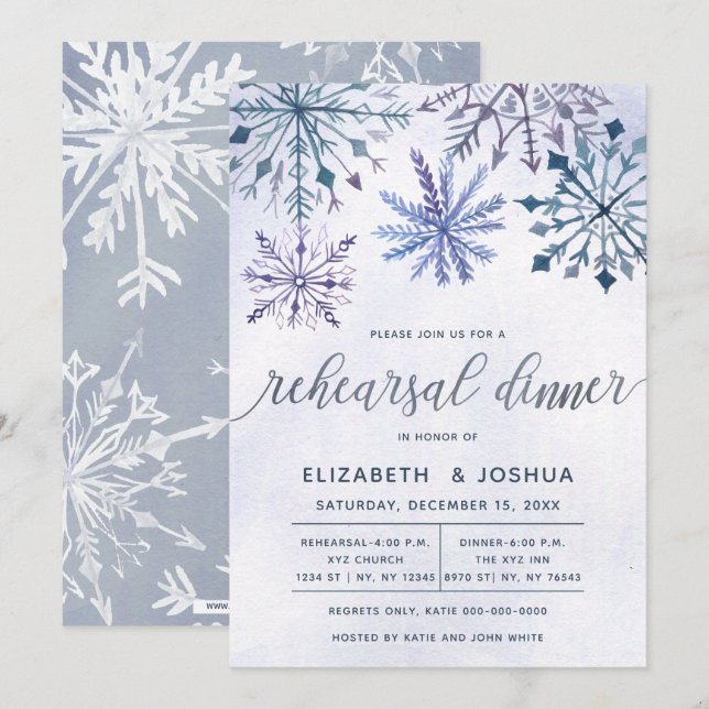 Invitación Watercolor Invierno Cena de ensayo Wonderland (Anverso / Reverso)