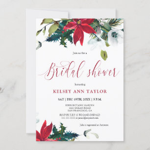 Invitación Watercolor Invierno Poinsettia Bridal Shower