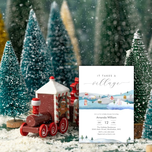 Invitación Watercolor It Takes A Village Winter Baby Shower (Watercolor It Takes A Village Winter Baby Shower Invitation)