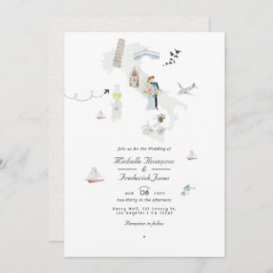 Invitación Watercolor Italiano Código QR Boda de destino