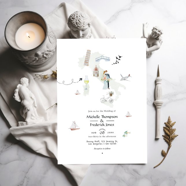 Invitación Watercolor Italiano Código QR Boda de destino (Subido por el creador)