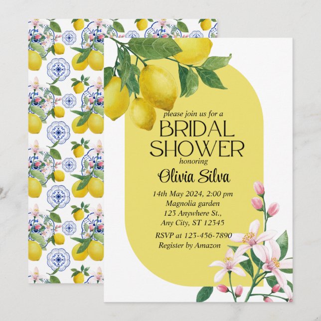 Invitación Watercolor italiano Lemon Tile Bridalducha (Anverso / Reverso)