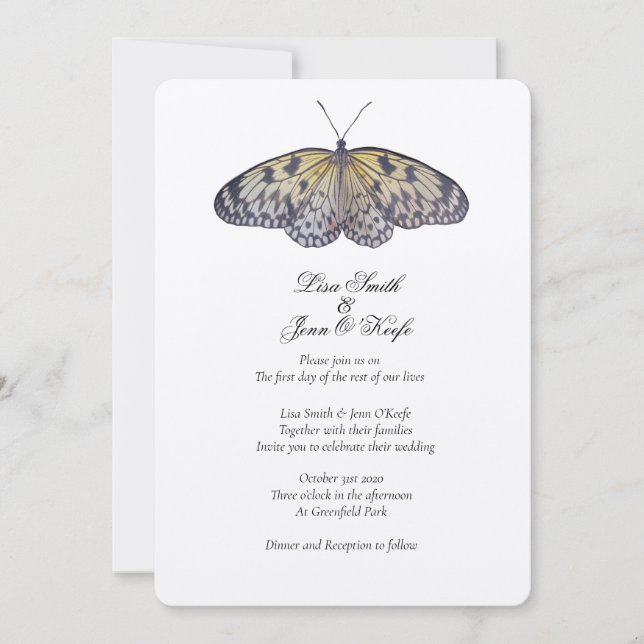 Invitación Watercolor Ivory Butterfly Wedding Invitation (Anverso)