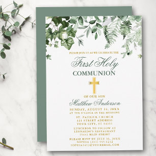 Invitación Watercolor Ivy Ferns Sage Gold First Community