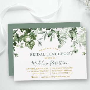 Invitación Watercolor Ivy Ferns Sage Green Gold Bridal Lunch