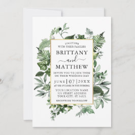 Invitación Watercolor Ivy Ferns Sage Greenery Gold Boda