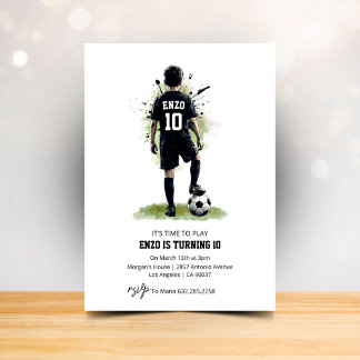 Invitación Watercolor Jersey Boy Back View Soccer Birthday 