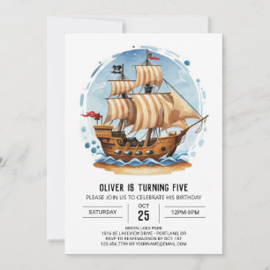 Invitación Watercolor Jolly Roger Matey Pirate Cumpleaños