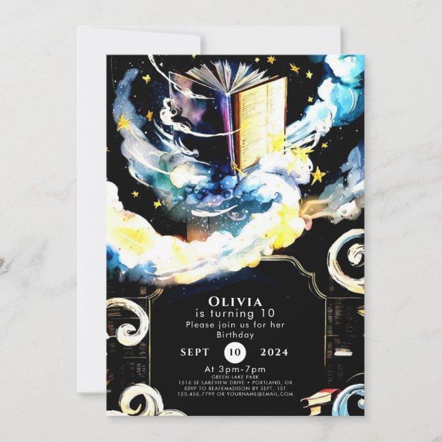 Invitación Watercolor Kids Whimsical Storybook Birthday (Anverso)