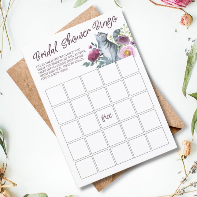 Invitación Watercolor Kitty Cat Bridal Shower Bingo (Subido por el creador)