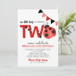 Invitación Watercolor Ladybug 2nd Birthday invitation