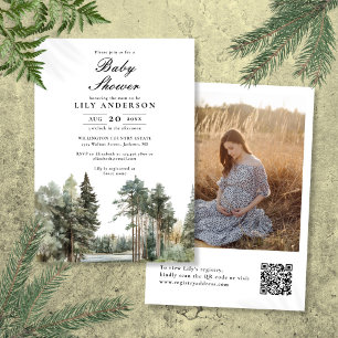 Invitación Watercolor Lake Forest Photo QR Code Baby Shower