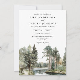 Invitación Watercolor Lake Forest Woodland Boda QR Code