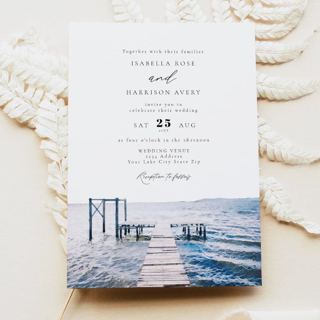 Invitación Watercolor Lake Pier Great Lakes Boda (Subido por el creador)