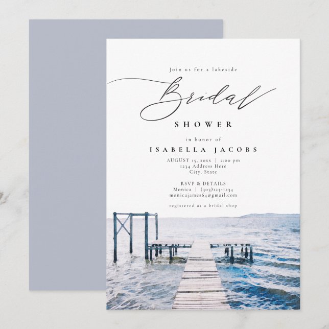 Invitación Watercolor Lakeside Lake Bridal Shower (Anverso / Reverso)
