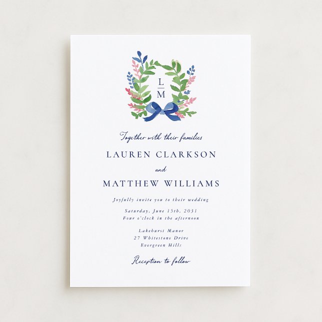 Invitación Watercolor Laurel Crest Wedding Invitation (Subido por el creador)