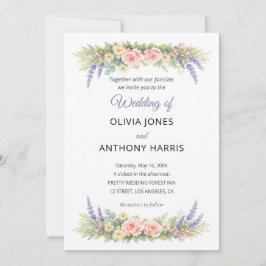 Invitación Watercolor Lavender Eucalyptus Rose Wedding