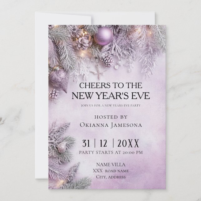 Invitación Watercolor lavender New Year's Eve Party  (Anverso)
